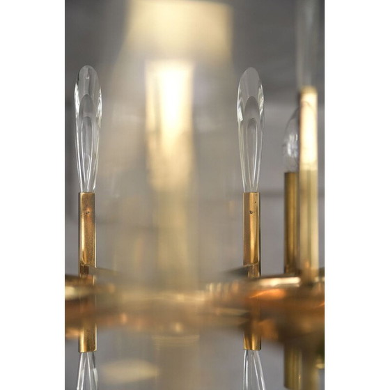 Image 1 of Vintage Italian brass and glass chandelier by Gaetano Sciolari, 1970
