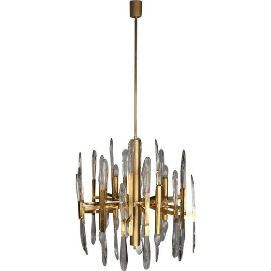 Image 1 of Vintage Italian brass and glass chandelier by Gaetano Sciolari, 1970