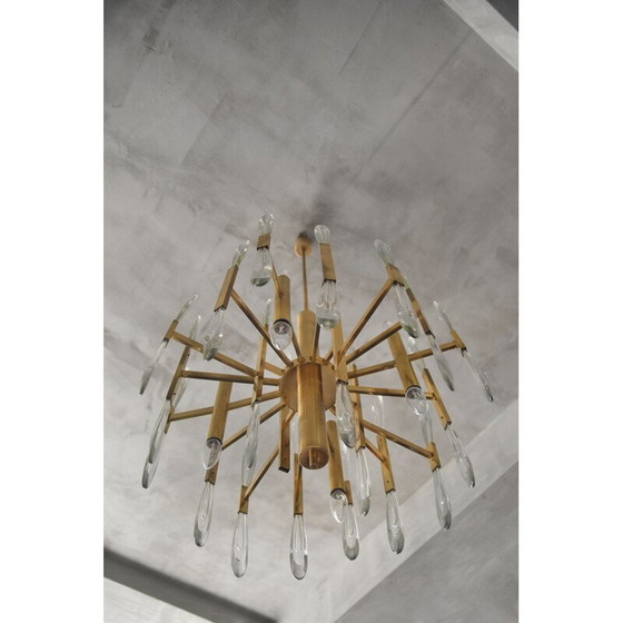 Image 1 of Vintage Italian brass and glass chandelier by Gaetano Sciolari, 1970
