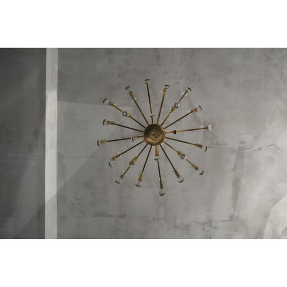 Image 1 of Vintage Italian brass and glass chandelier by Gaetano Sciolari, 1970