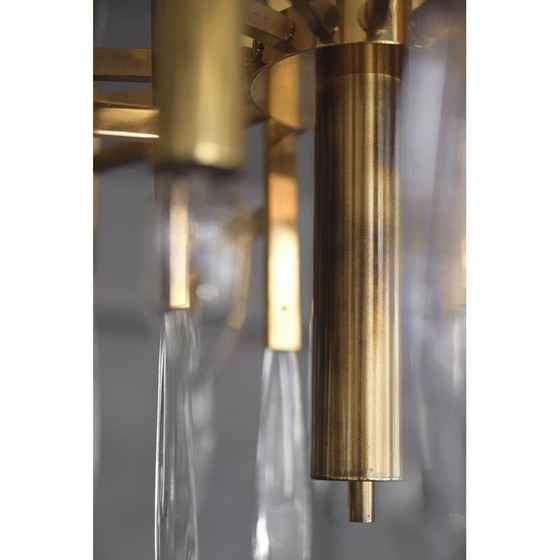 Image 1 of Vintage Italian brass and glass chandelier by Gaetano Sciolari, 1970