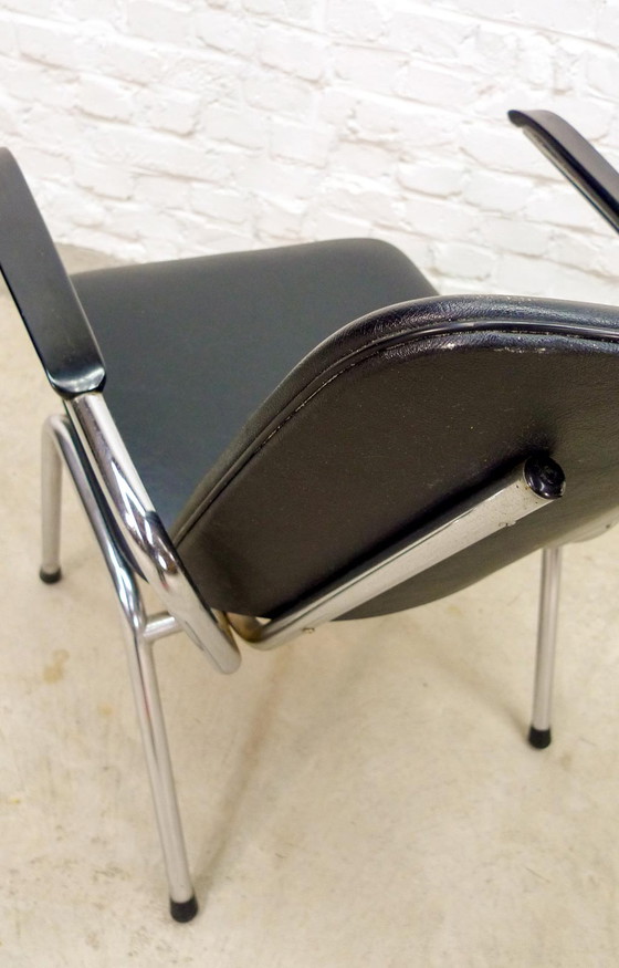 Image 1 of 2x Gebr. de Wit Chrome and Black Leatherette armchairs