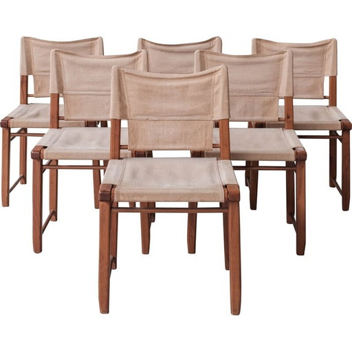 Set of 6 vintage chairs in wood and fabric, Italy 1970s