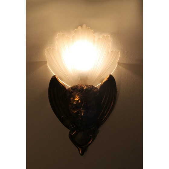 Image 1 of Pair of vintage Art deco bronze and glass wall lamps