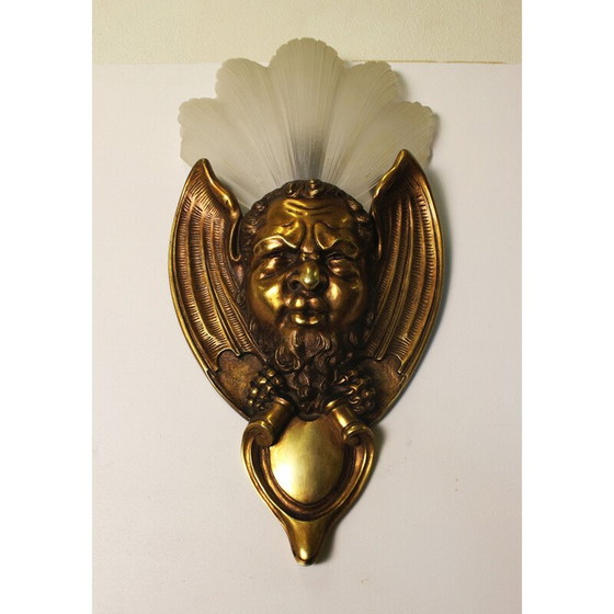 Image 1 of Pair of vintage Art deco bronze and glass wall lamps