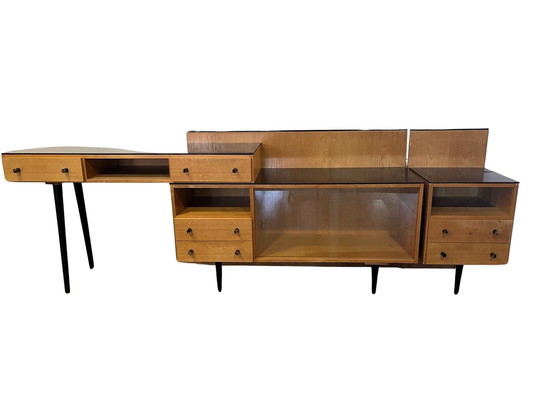 Image 1 of Modular desk set/sink cabinet by Mojmir Pozar with black glass top