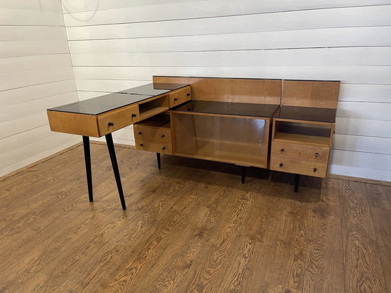 Image 1 of Modular desk set/sink cabinet by Mojmir Pozar with black glass top