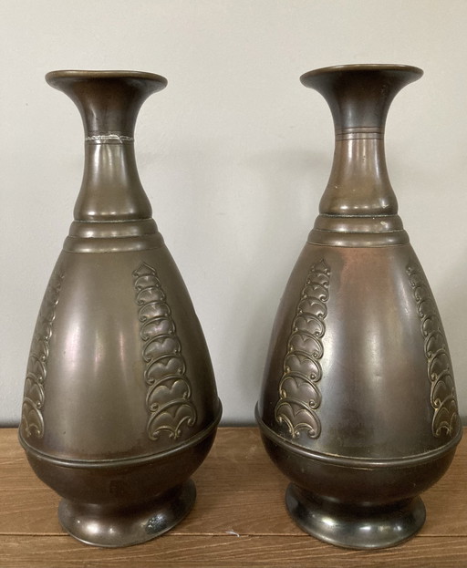 2x Brass Daalderop Art Deco Vases