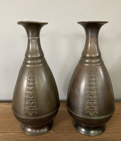 2x Brass Daalderop Art Deco Vases