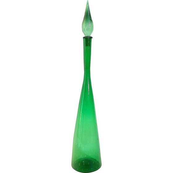 Image 1 of Caraffa vintage formato Genie in vetro soffiato verde scuro, Italia 1970