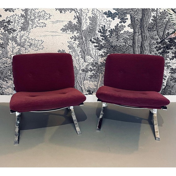 Image 1 of Pair of vintage Joker armchairs in chrome steel by Olivier Mourgue for Airborne International, 1970