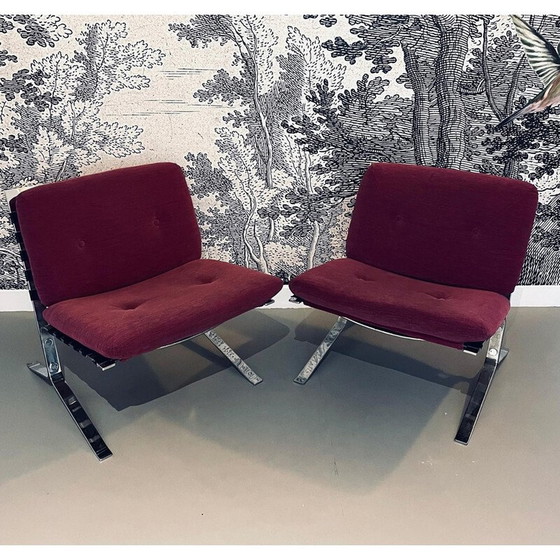Image 1 of Pair of vintage Joker armchairs in chrome steel by Olivier Mourgue for Airborne International, 1970