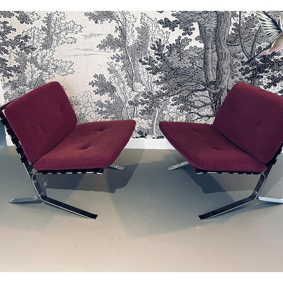 Image 1 of Pair of vintage Joker armchairs in chrome steel by Olivier Mourgue for Airborne International, 1970