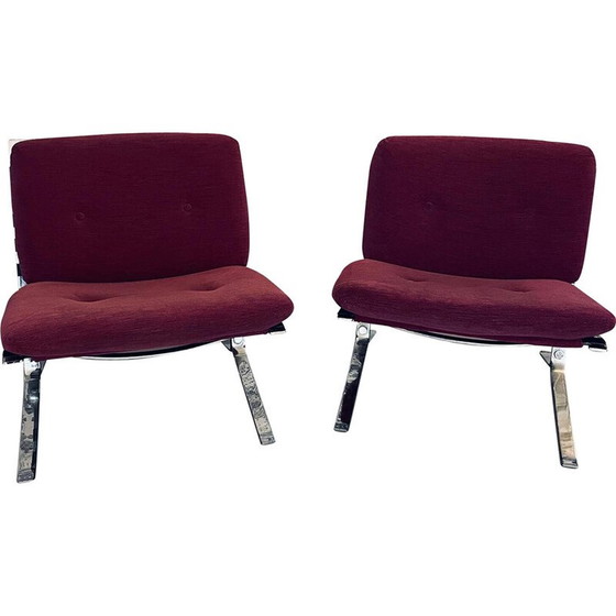 Image 1 of Pair of vintage Joker armchairs in chrome steel by Olivier Mourgue for Airborne International, 1970