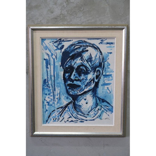 Retrato al óleo vintage sobre lienzo de Erik Heinertz, Suecia, 1960