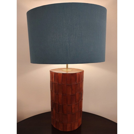 Image 1 of Vintage brown leather table lamp