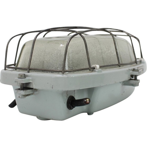 Vintage industrial ceiling lamp type 511 32 01 in metal and glass, Czechoslovakia 1990