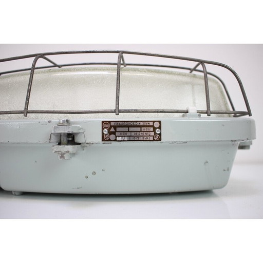 Vintage industrial ceiling lamp type 511 32 01 in metal and glass, Czechoslovakia 1990