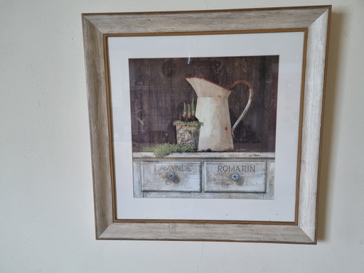 Painting Still Life Countryside With Frame Glass Plate