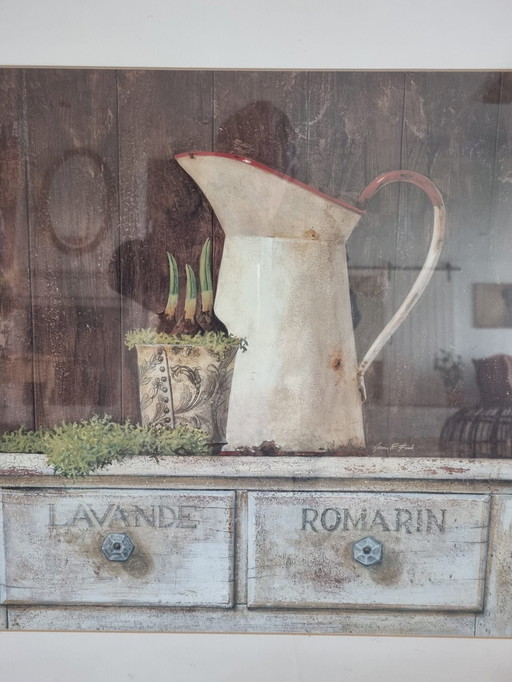 Painting Still Life Countryside With Frame Glass Plate