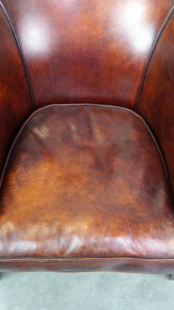 Image 1 of Fauteuil club en cuir de mouton marron foncé