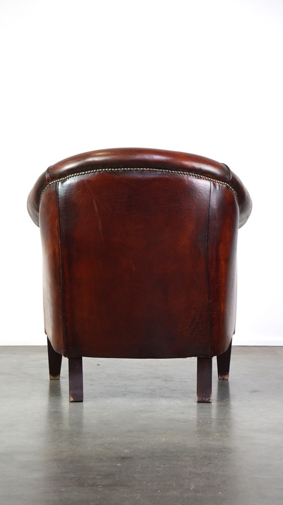 Image 1 of Fauteuil club en cuir de mouton marron foncé