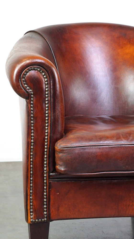 Image 1 of Fauteuil club en cuir de mouton marron foncé