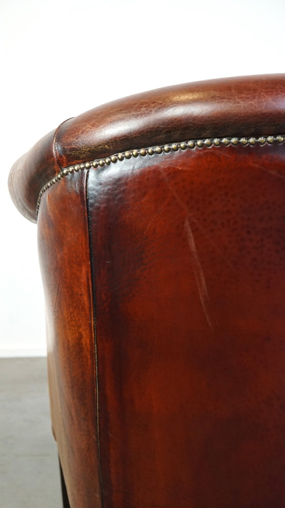 Image 1 of Fauteuil club en cuir de mouton marron foncé