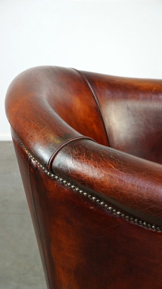 Image 1 of Fauteuil club en cuir de mouton marron foncé