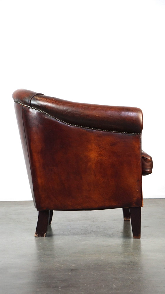 Image 1 of Fauteuil club en cuir de mouton marron foncé