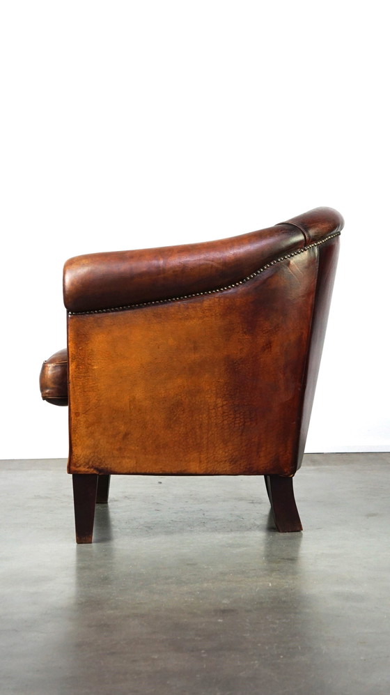 Image 1 of Fauteuil club en cuir de mouton marron foncé