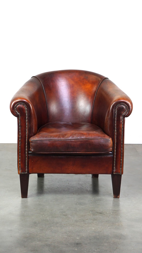 Image 1 of Fauteuil club en cuir de mouton marron foncé