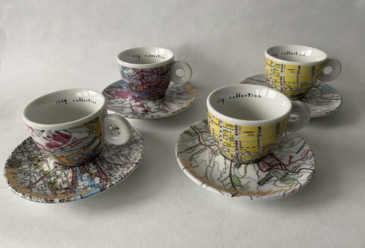 4 X Espresso Cup And Saucer Illy Art Collection