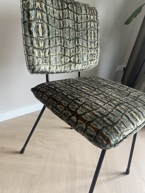 Image 1 of 4x Homestock Dining Chair Anaconda Fabric Ice Velvet Army Croco