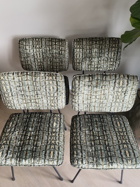 Image 1 of 4x Homestock Dining Chair Anaconda Fabric Ice Velvet Army Croco