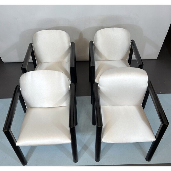 Image 1 of Set of 4 mid-century Italian armchairs in wood and satin, 1970s