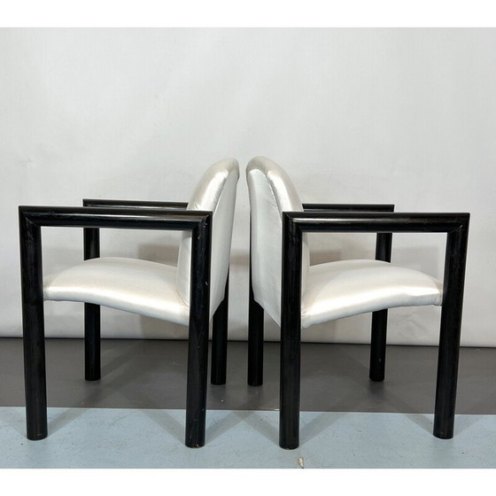 Image 1 of Set of 4 mid-century Italian armchairs in wood and satin, 1970s