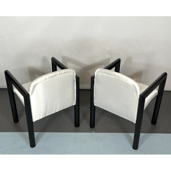 Image 1 of Set of 4 mid-century Italian armchairs in wood and satin, 1970s