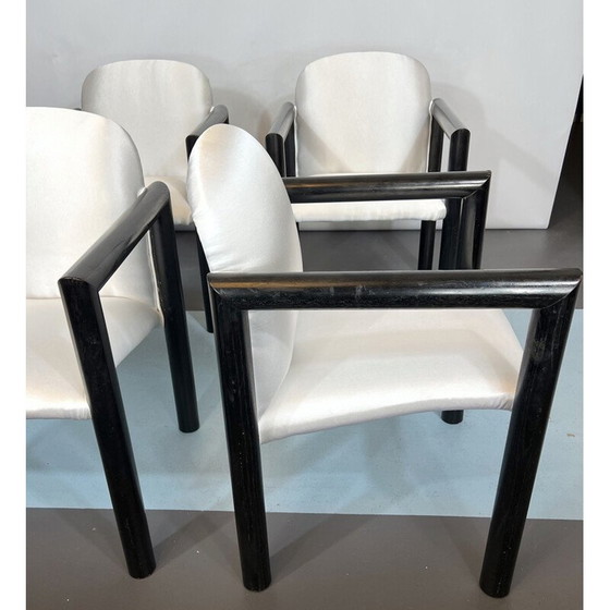 Image 1 of Set of 4 mid-century Italian armchairs in wood and satin, 1970s