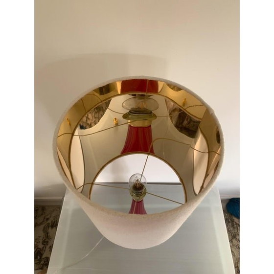 Image 1 of Lot Of 2 Gold And Red Murano Glass Table Lamp With Shade