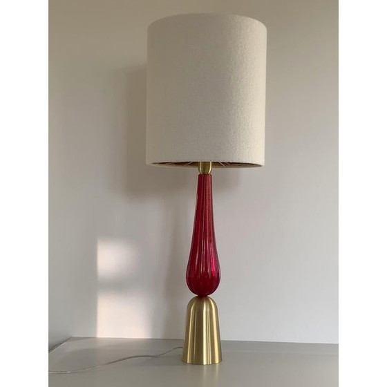 Image 1 of Lot Of 2 Gold And Red Murano Glass Table Lamp With Shade