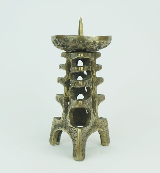 1960S 70S Mid Century Brutalist Brass Candleholder For One Big Candle