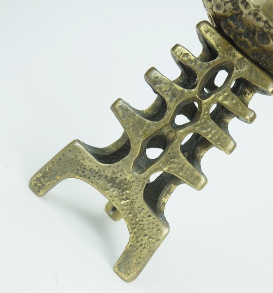 Image 1 of 1960S 70S Mid Century Brutalist Brass Candleholder For One Big Candle