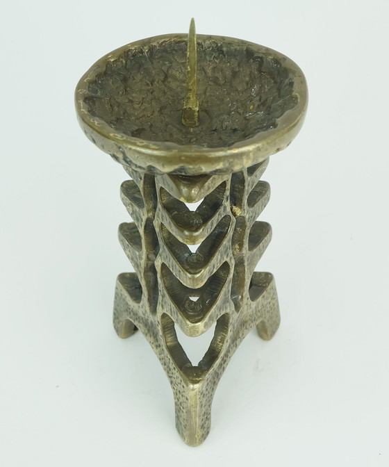 Image 1 of 1960S 70S Mid Century Brutalist Brass Candleholder For One Big Candle