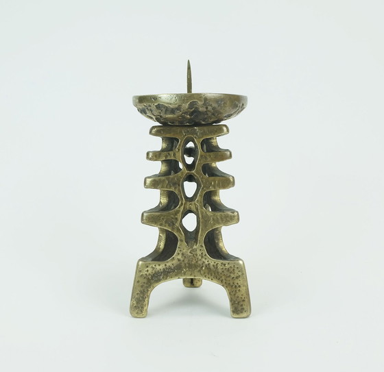 Image 1 of 1960S 70S Mid Century Brutalist Brass Candleholder For One Big Candle