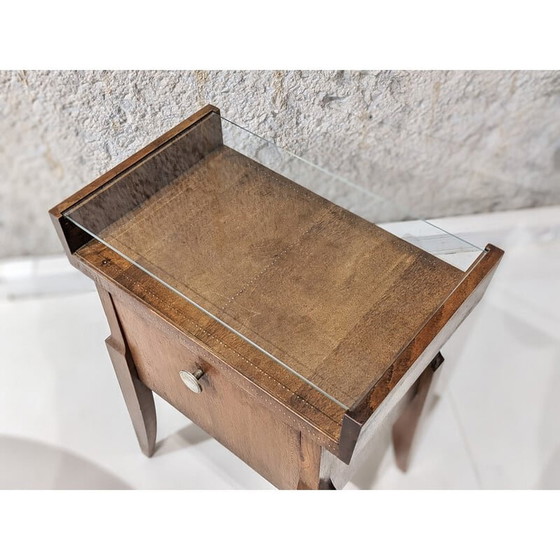 Image 1 of Vintage walnut and glass night stand by André Sornay, 1940s