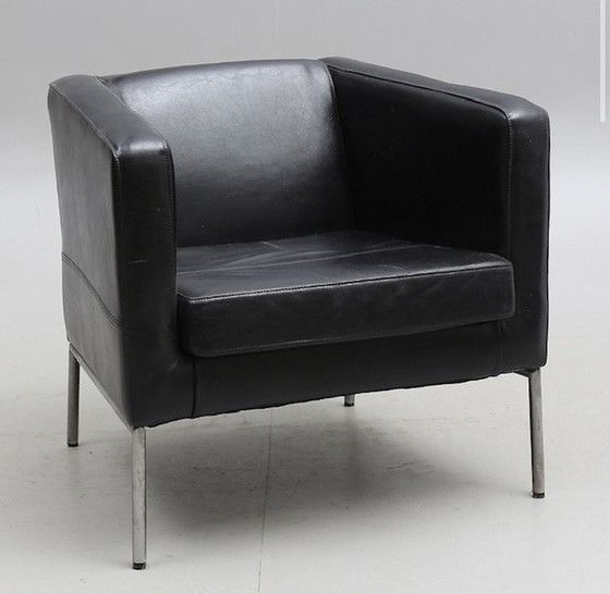 Image 1 of Black Leather Klappsta Armchair Ikea