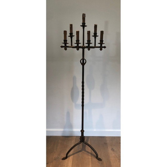 Image 1 of Vintage wrought iron and gilded floor lamp by Parquet, France 1940s