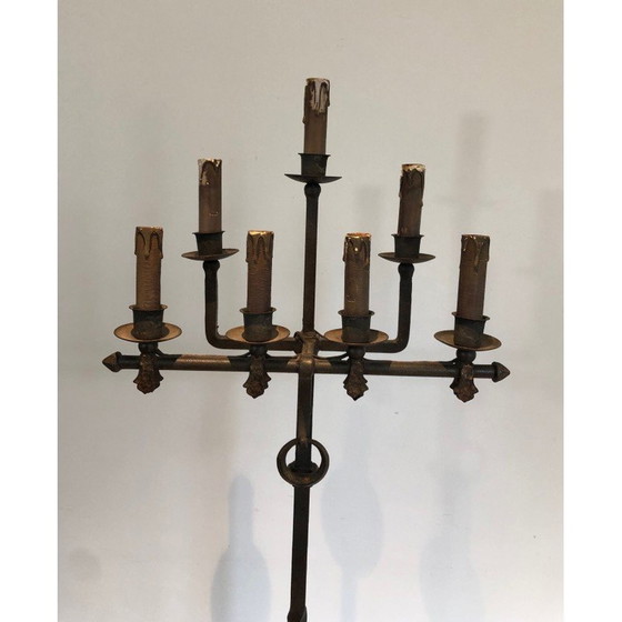 Image 1 of Vintage wrought iron and gilded floor lamp by Parquet, France 1940s