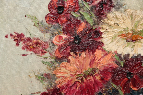 Image 1 of Painting Van J.Stein Field bouquet with beautiful wooden frame 20th century.